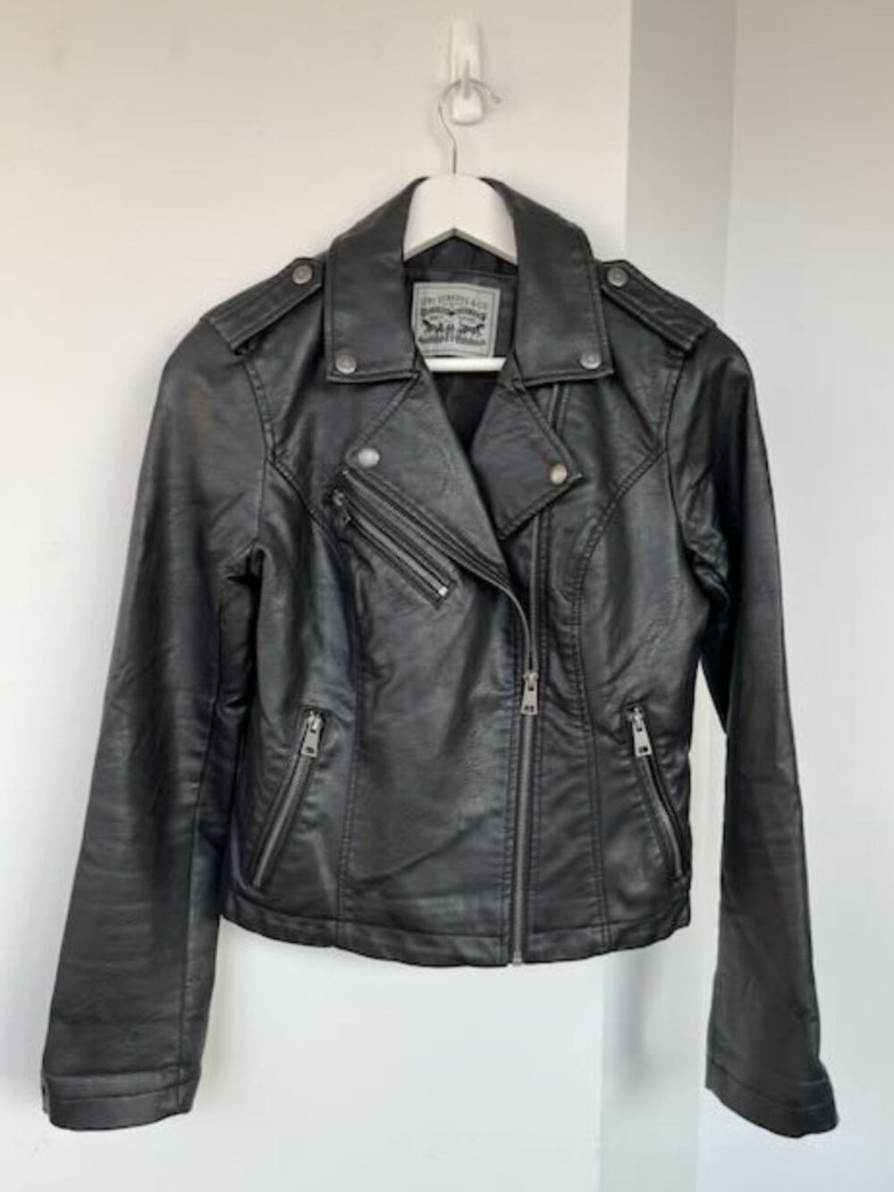 Levi’s Black Faux Leather Moto Biker Jacket Women’s Small